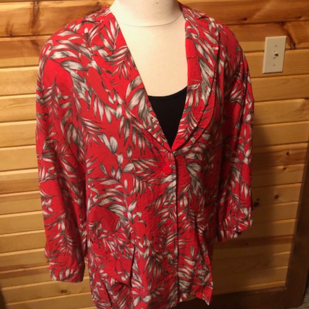 Red Floral Kimono Blazer